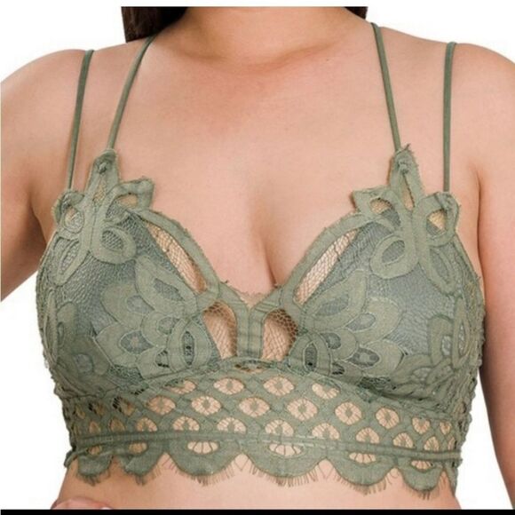 Zenana Light Olive Plus Size Bralette GORGEOUS LACE - Picture 2 of 10